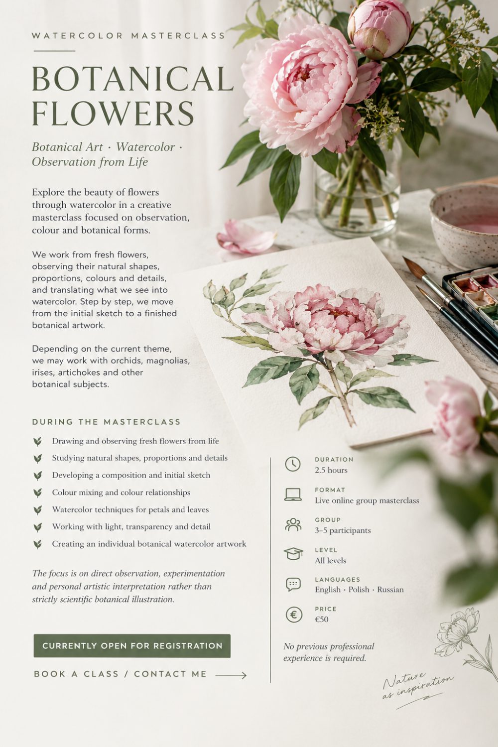Aquarell-Meisterklasse: Botanische Blumen